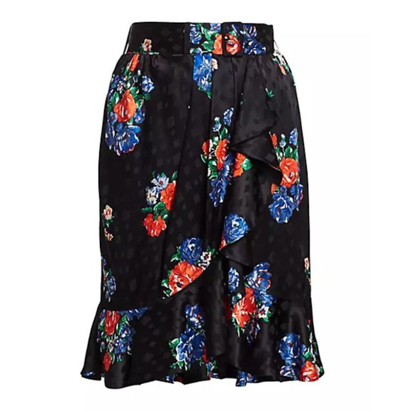 NWT Tory Burch Floral Black Silk Skirt Size 4 - Picture 1 of 10